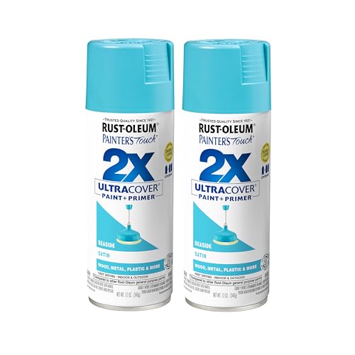 Rust-Oleum Painter's Touch 2X Ultra Cover Spray Paint Satin Seaside 12oz Pack of 2