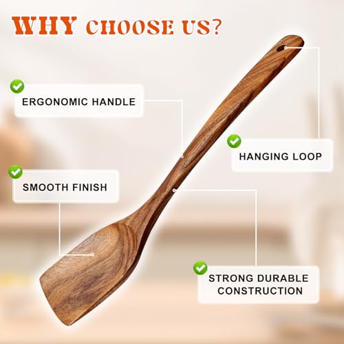 2Pcs Acacia Wooden Spatula Set - Solid & Slotted Turner Utensils