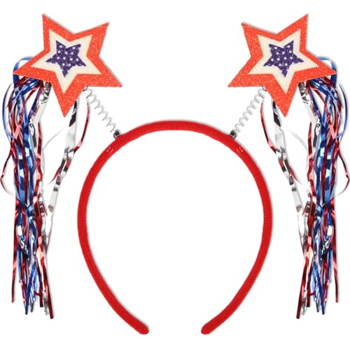 Patriotic Star Tinsel 4th of July Headband for Women
