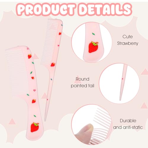 LLOUSSAK Baby Comb Set - 2Pcs Anti-Static Pink Toddler Hair Combs with Rat Tail