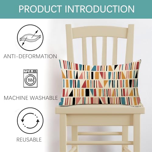 Geometric Decorative Throw Pillow Cover 12 x 20 - Cotton Linen