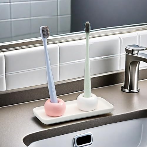 3-Piece Ceramic Toothbrush Holder Set - Style A Mini Bathroom Organizer