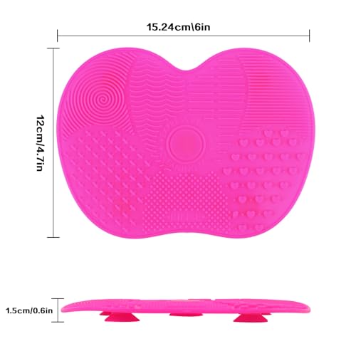 2 Pcs Silicone Makeup Brush Cleaning Mat with Suction Cup Red Pink