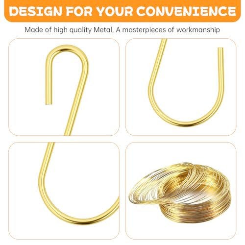 LIQWEI 60 Pcs 1-Inch S Hooks for Hanging, Gold Metal Utility Hooks