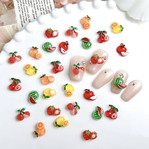 50Pcs 3D Resin Fruit Nail Art Charms Colorful Flatback Gems for Manicure