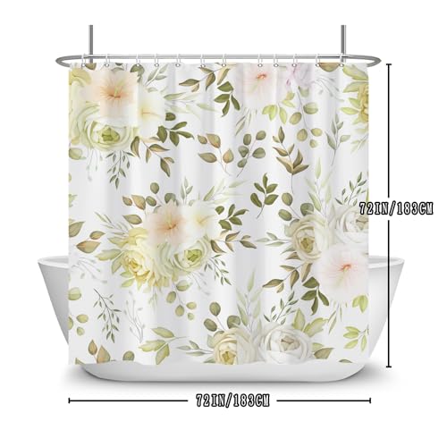 Light Yellow Floral Shower Curtain Set 72"x72" with Hooks