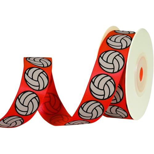 YKW Volleyball Satin Ribbon - 5/8 Inch x 10 Yards, Red