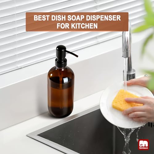 GMISUN 17oz Amber Glass Soap Dispenser with Black Rustproof Stainless Pump