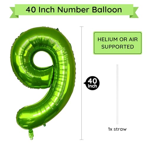 40 Inch Green Number 9 Balloon - Foil Mylar for Parties & Events