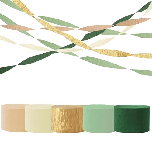 Olive Green & Gold Crepe Paper Streamers - 6 Rolls for Boho Party Decor