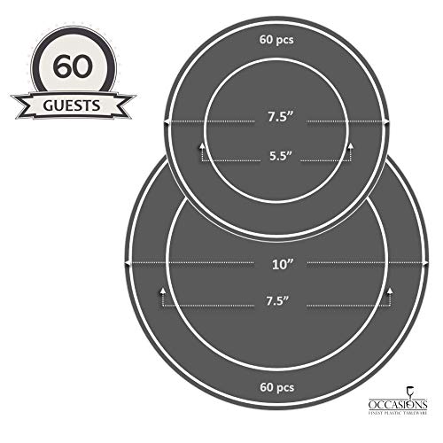 " OCCASIONS " 120 Plates Pack,(60 Guests) Vintage Wedding Party Disposable Plastic Plates Set -60 x 10'' Dinner + 60 x 7.5'' Salad/Dessert (Verona Plain Ivory)