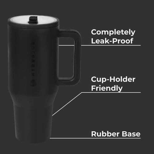 HydroJug Traveler 40 oz Water Bottle - Leak Resistant, Fits Cup Holder, Insulated Stainless Steel - Black