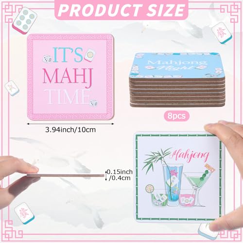 Square Cork Coasters Set with Holder - 8 Pack Majiang Design, 3.94 x 3.94 inch