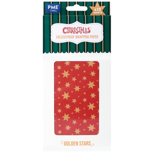 Christmas Wrapping Parchment Paper with Golden Stars - 12 Sheets