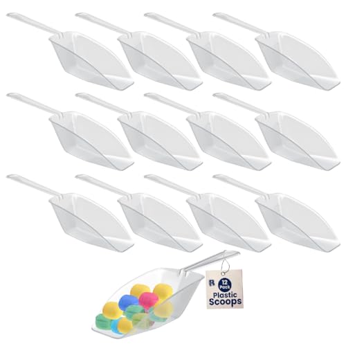 12 Pack Clear Plastic Scoops - 6.5 Inch Heavy Duty Candy & Ice Scoops