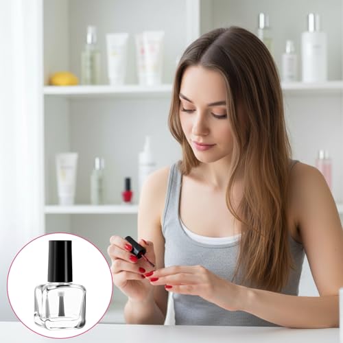 Sibba Empty Nail Polish Bottles with Brush and Funnel - 5ml Clear Glass Container for DIY Nail Art and Samples