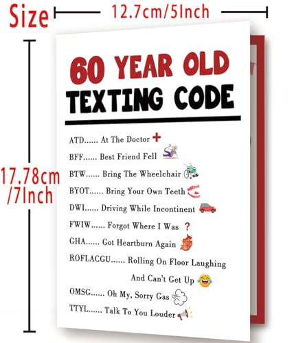 Funny 60th Birthday Card - Hilarious Texting Code Design for Men & Women