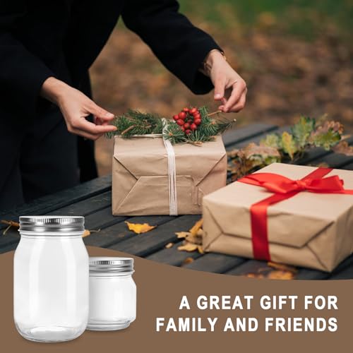 2 Pack 16 oz Clear Glass Mason Jars with Lids - HOXHA