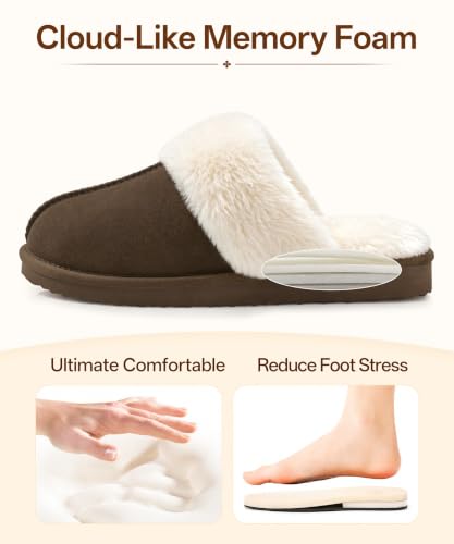 Fuzzy Memory Foam Slippers for Women - Mocha, Indoor House Shoes