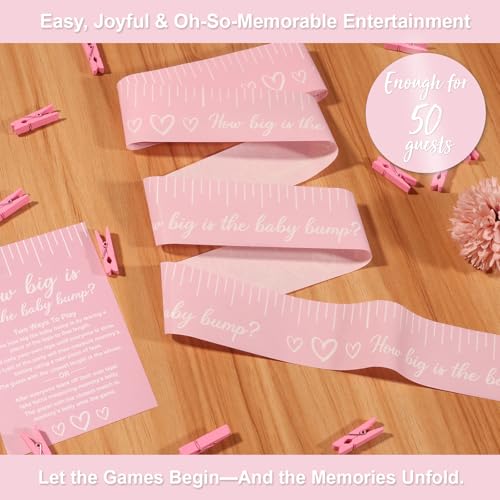 Pink Tummy Measure Baby Shower Game for Girl, Belly Measuring Tape, 2 Rolls