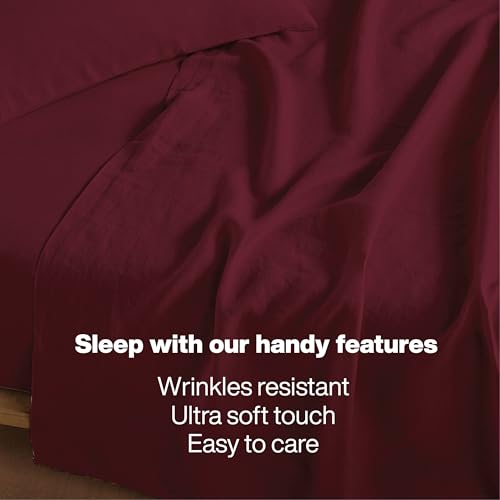 QUEENSBAY Twin Sheet Set - 3-Piece Soft Microfiber Bedding, Burgundy