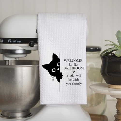 KIDEAR Funny Black Cat Hand Towel - 16x24 Kitchen & Bathroom Decor