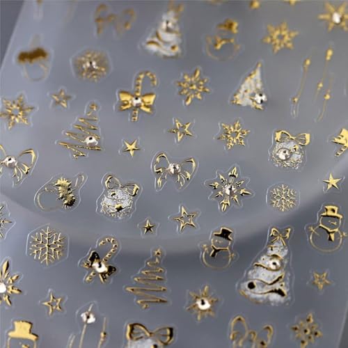 Mdscve 5D Embossed Christmas Gold Nail Art Stickers Winter Snowman Decals