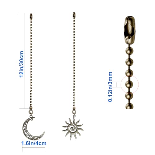 2 Pack 12-Inch Sun and Moon Ceiling Fan Pull Chains with Connectors