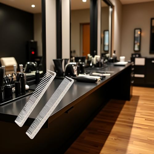 Jinshining Professional Hair Cutting Combs Set - 2 Pcs White Barber Styling Combs with Measurement Markings