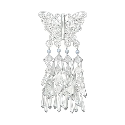 CUTEZING Butterfly Hair Claw Clip with Long Tassel Silver Metal Hair Pin