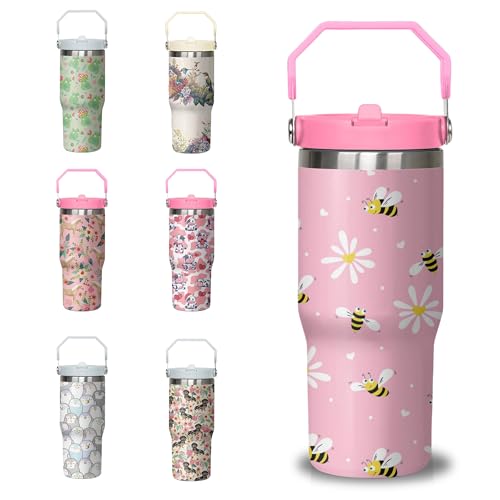 Bee Tumbler with Handle & Flip Straw 30oz Stainless Steel Travel Mug - Daisy