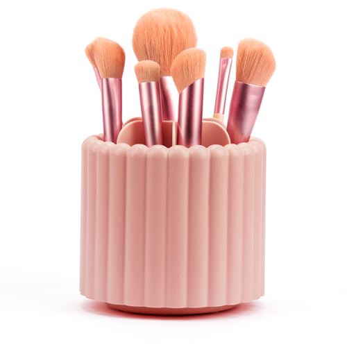 360 Rotating Makeup Brush Organizer - Pink 7-Slot Cosmetic Storage Cup