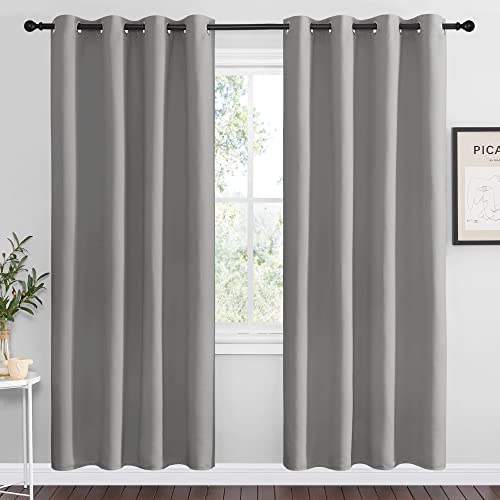 NICETOWN Silver Grey Blackout Curtains, 55"W x 78"L Thermal Insulated Drapes