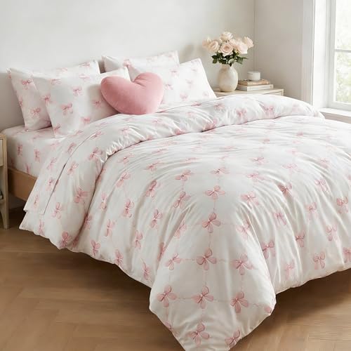 Twin Pink Bow Duvet Cover Set - Reversible & Soft