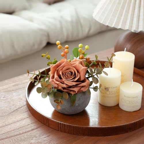 mizii DIY Artificial Orange Silk Rose Potted Plant Kit with Vase