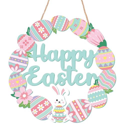 Wooden Easter Bunny Wreath Sign - Welcome Spring Decor