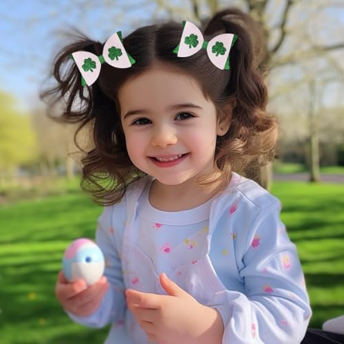 St. Patrick's Day Glitter Shamrock Hair Bows - 2 Pack Green Clover Alligator Clips