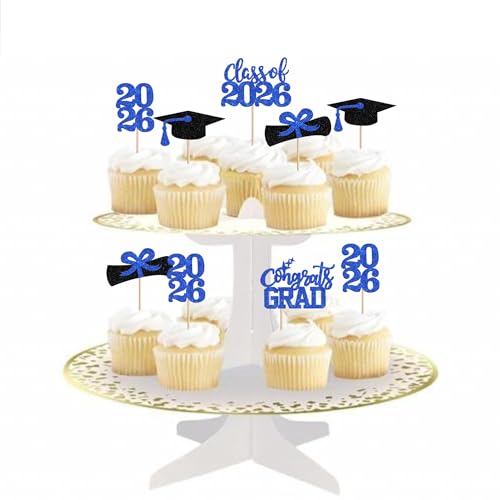 2026 Graduation Cupcake Toppers - 40 PCS Glitter Decor Picks