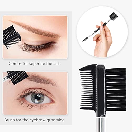 qiipii 3-Piece Eyelash Separator Comb and Angled Eyebrow Spoolie Brush Set