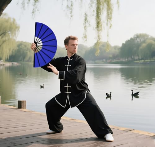 Durable Royal Blue Folding Hand Fan for Dancing & Events