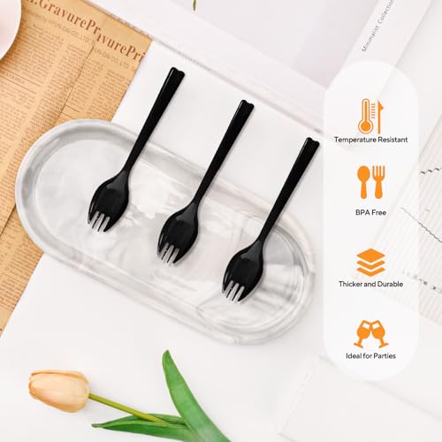 50-Pack 6.3-Inch Heavyweight Disposable Sporks - Black Plastic Utensils for Parties & Catering