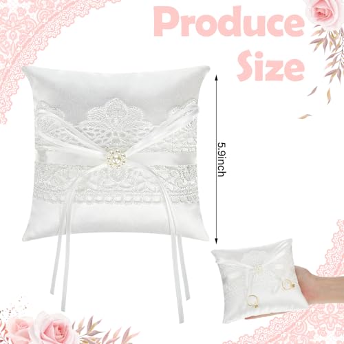 Elegant Ivory Satin Ring Bearer Pillow with Lace and Pearl Accent
