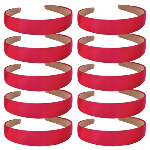 Wecoe 10 Pack Dark Red Satin Headbands 1 Inch Wide Non-Slip Hairbands