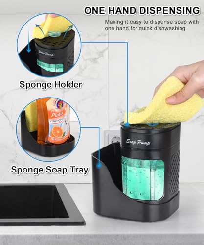 Black 3-in-1 Kitchen Dish Soap Dispenser with Sponge Holder