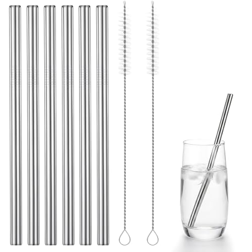 Reusable Stainless Steel Straws - 6 Pack with Cleaning Brushes