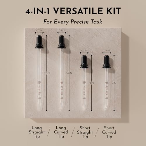 PrettyCare Glass Eye Dropper - 1ml Measured Medicine Droppers (4 Pcs)