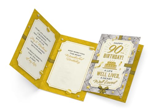90th Birthday Greeting Card - Made in USA, Thick Card Stock, Eco-Friendly Envelope, 5x7.75 inches