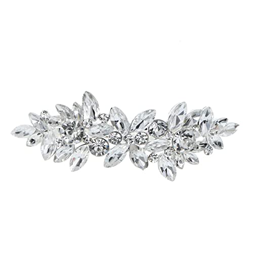 Crystal Rhinestone Hair Barrette Flower Design Silver Hair Clip