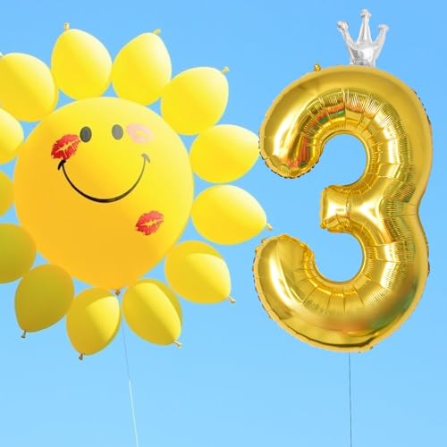 40 Inch Gold Number 3 Crown Balloon for 3rd Birthday & Weddings