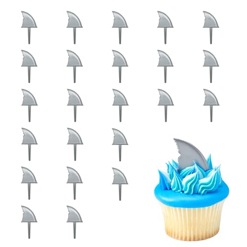 DecoPac Shark Fin Cake Picks - 24 Reusable Cupcake Toppers
